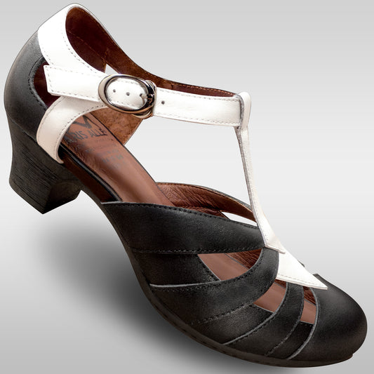 Aris Allen Black and White T-Strap Dance Shoes
