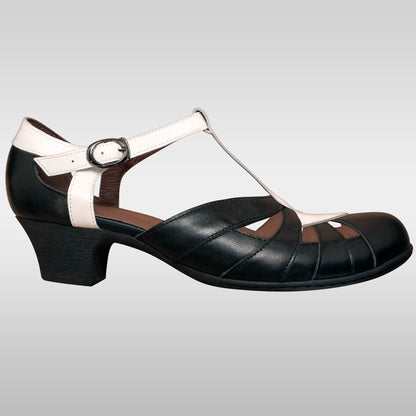 Aris Allen Black and White T-Strap Dance Shoes