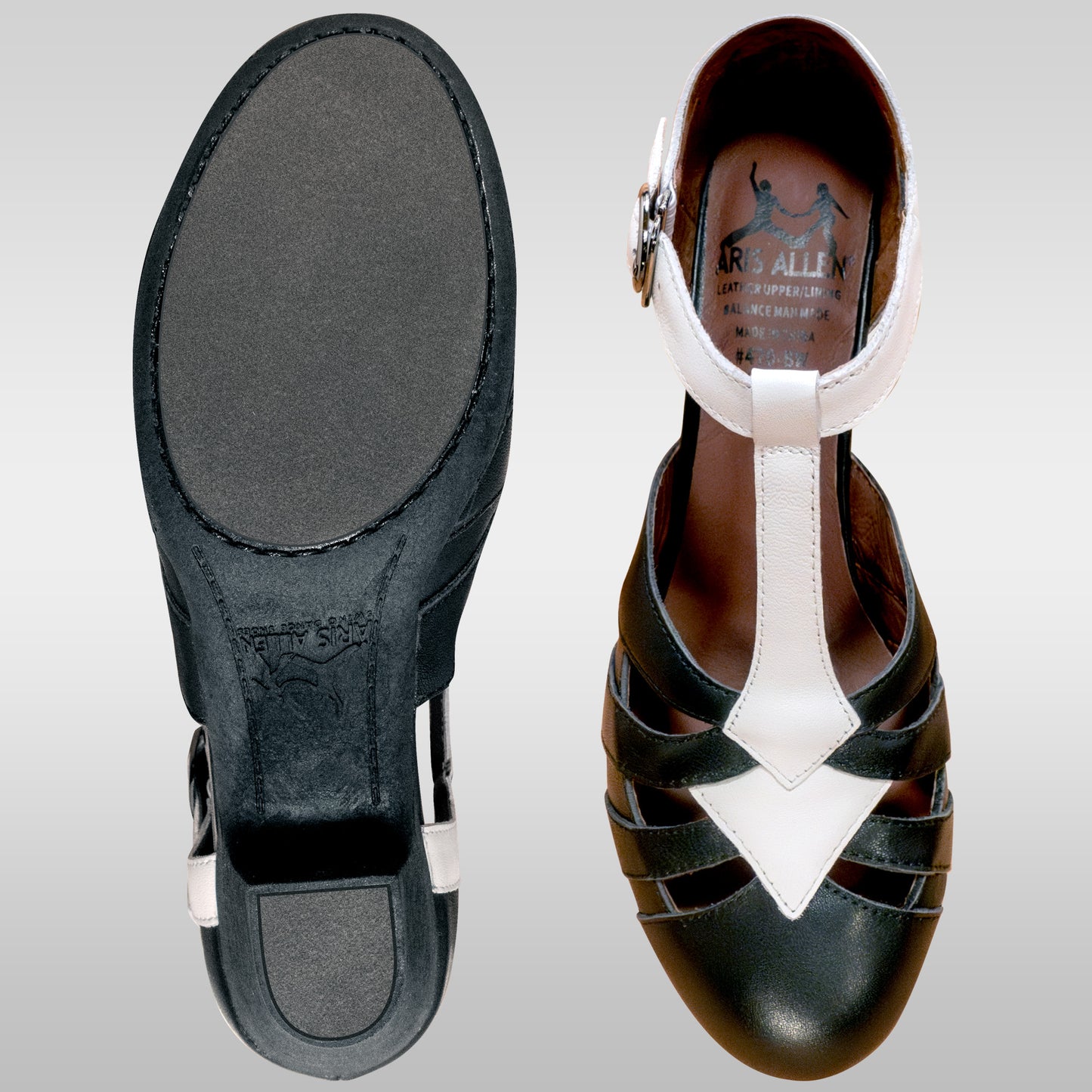 Aris Allen Black and White T-Strap Dance Shoes