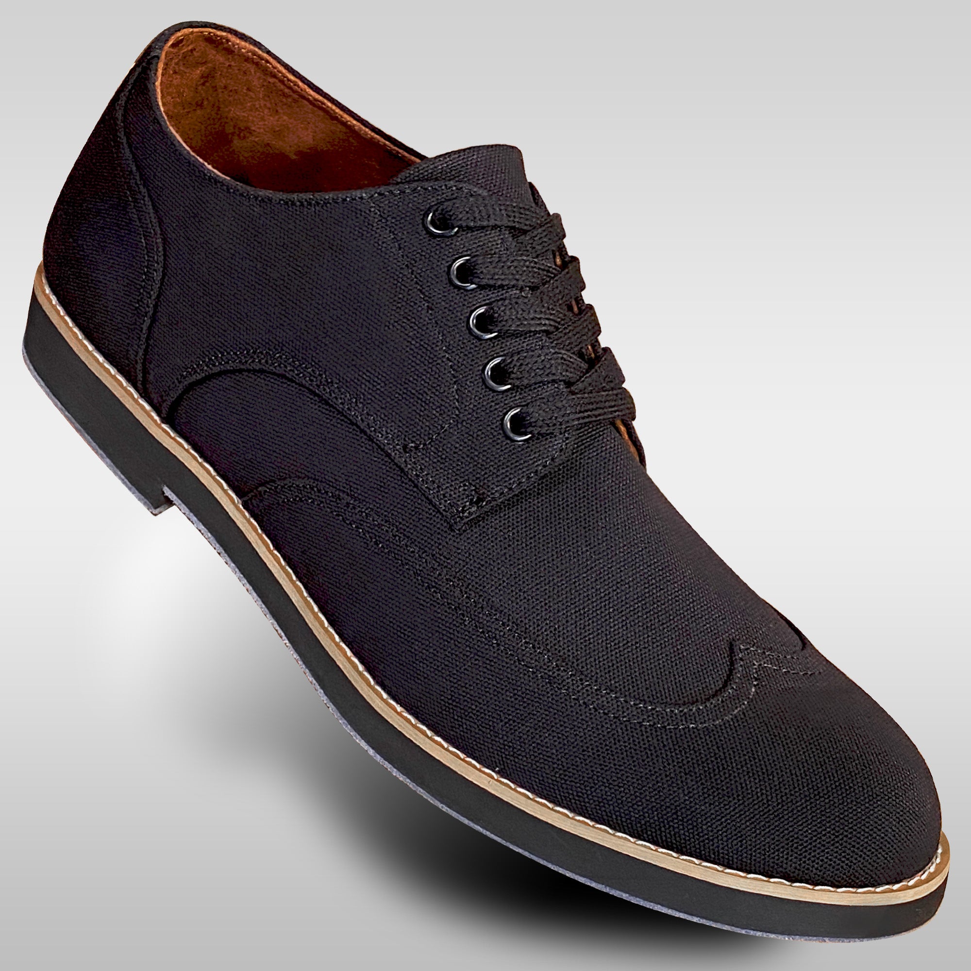 Aris Allen Men's Black Canvas Wingtip Feather Light Dance Shoes