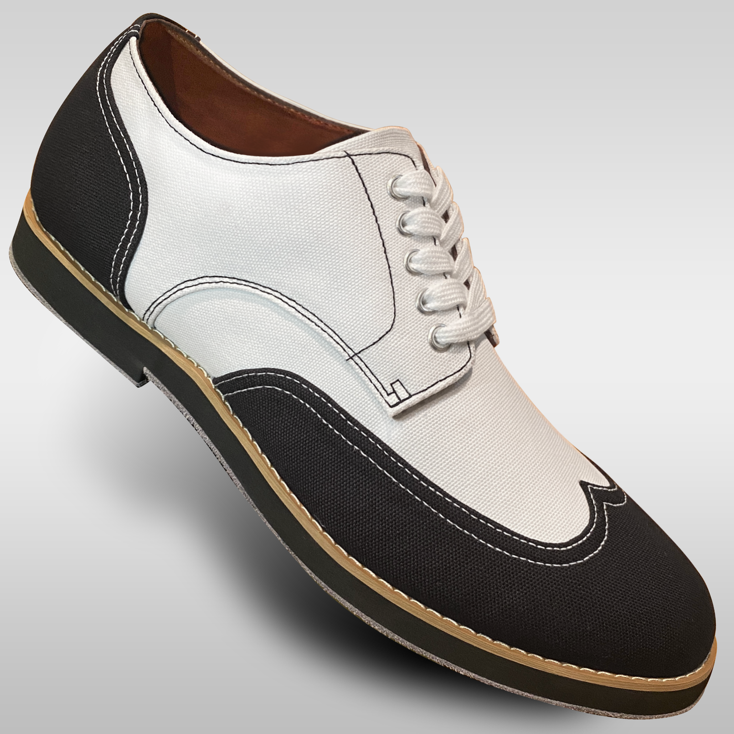 1940s Men’s Shoes & Boots | Gangster, Spectator, Black and White Shoes Aris Allen Mens Black and White Canvas Wingtip Feather Light Dance Shoes  AT vintagedancer.com