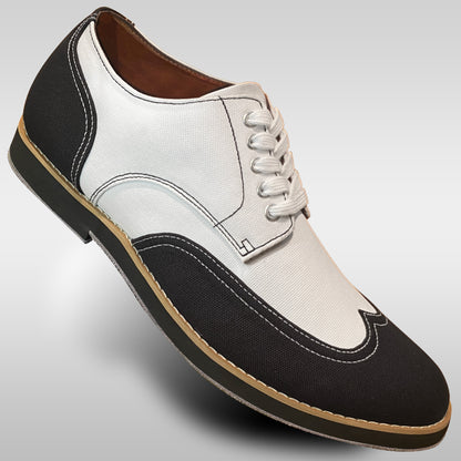 Aris Allen Men's Black and White Canvas Wingtip Feather Light Dance Shoes
