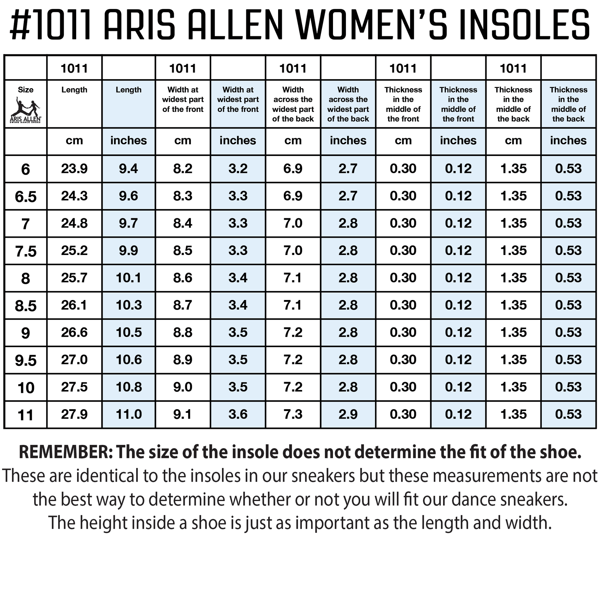 Aris Allen Women's Molded Foam Insoles Size Chart