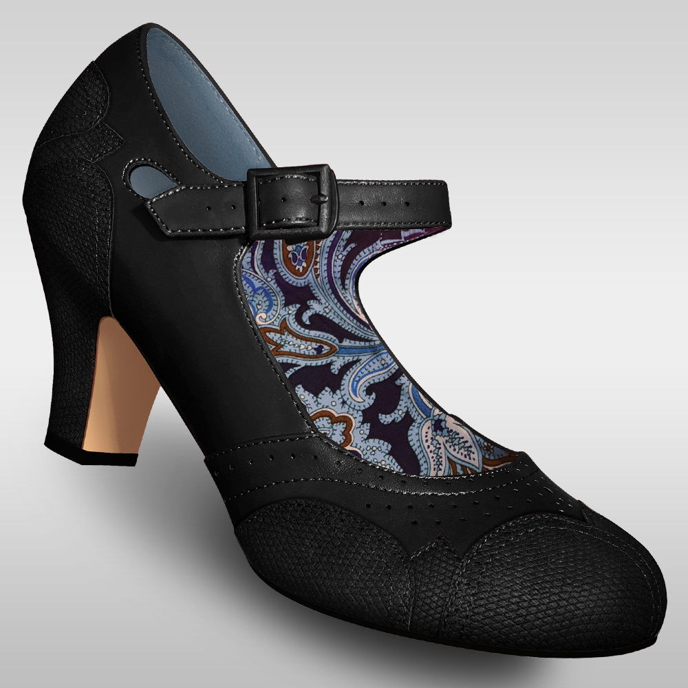 Aris Allen Women's Black Mary Jane Dance Shoes with Black Faux Lizard Accents